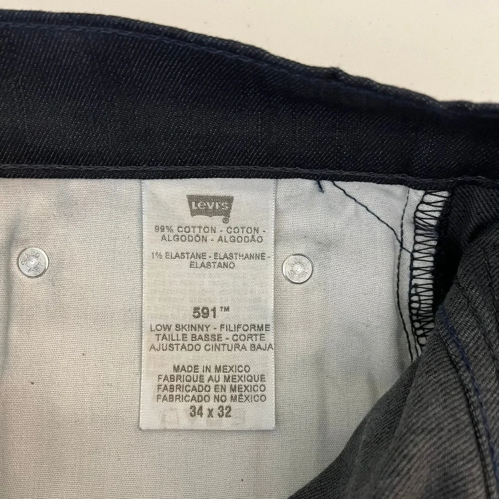 Levis 591 Low Skinny Jeans Mens 34x32 Dark Wash Stretch Denim 05591-XXXX New